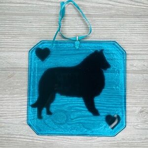 Stained glass sun catcher collie lassie dog coaster decoration orniment handmade